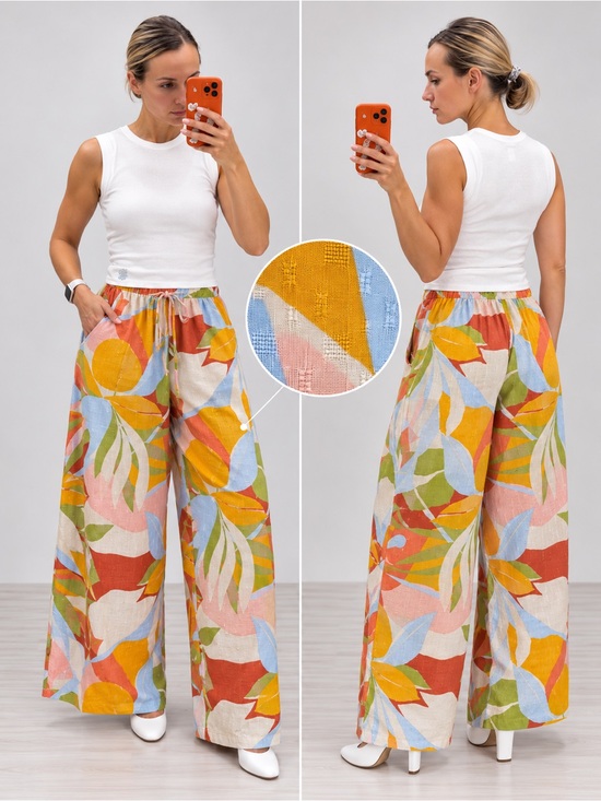 Christian Siriano Pants - Christian Siriano Tropical Print Wide Leg Pants Size M
